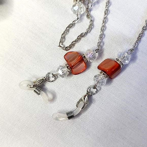 Silver with Natural Stone Multi Use Chain Mask Eyeglass or ID Holder New - Picture 8 of 8